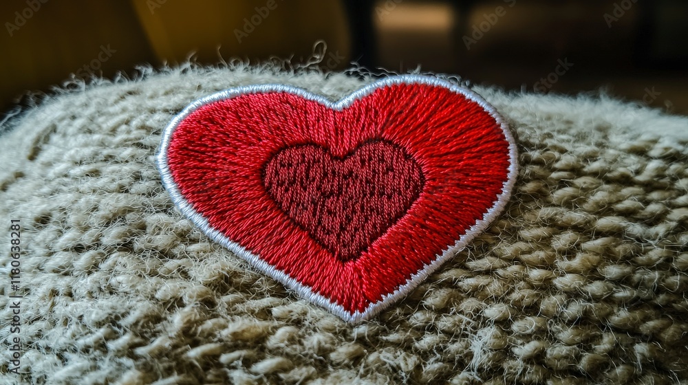 Red Heart Embroidery Patch on Knit Fabric Love Romance Valentine s Day Red Heart Embroidery Patch on Knit Fabric Love Romance Valentine s Day