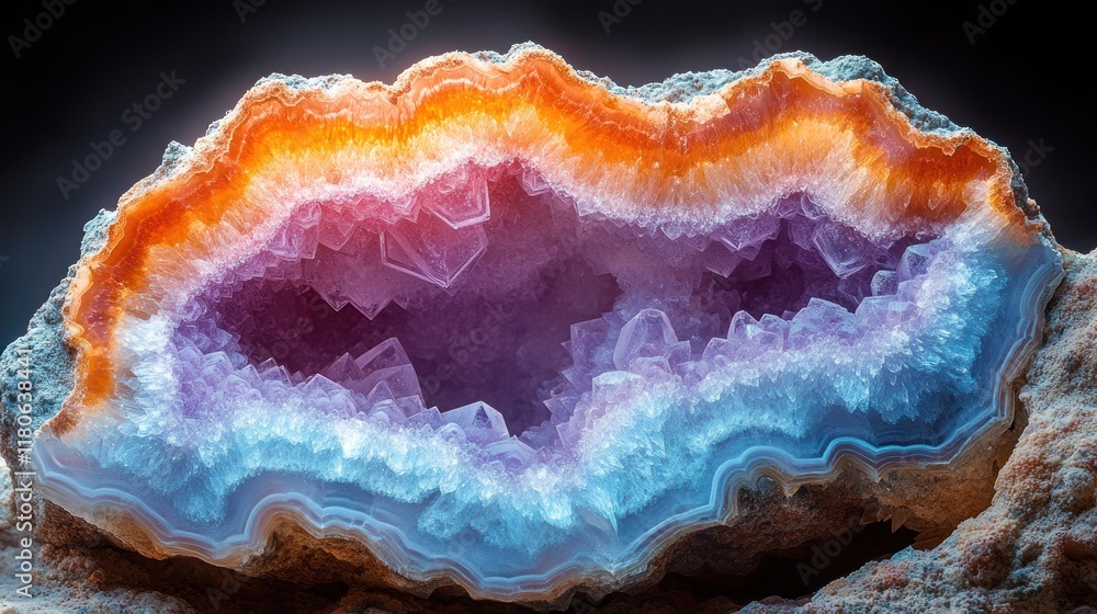 Obraz premium Vibrant geode showcasing colorful crystal formations.