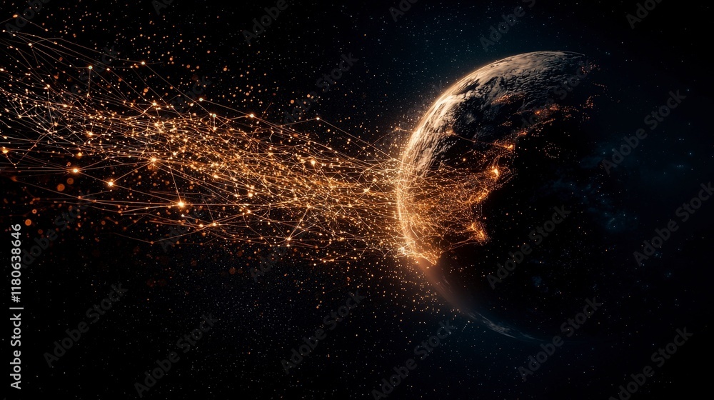 Obraz premium Global Network Data Connections Earth Technology Energy Flow Futuristic Digital Com