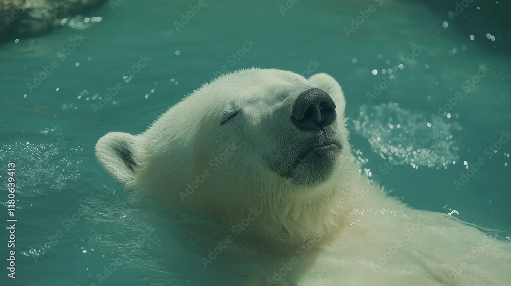 Naklejka premium Serene Polar Bear Floating in Turquoise Water