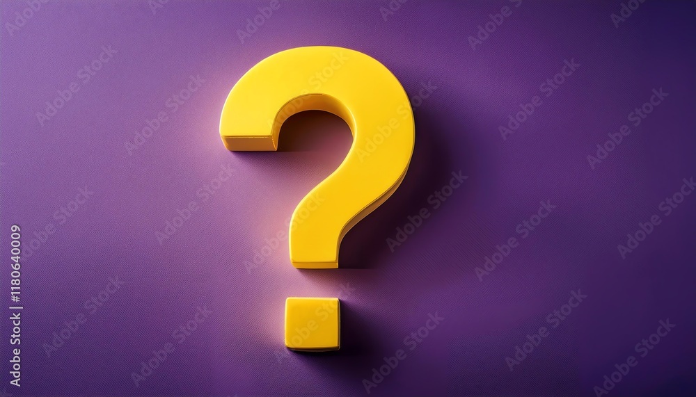 A vibrant yellow question mark against a purple background, symbolizing inquiry, curiosity, and the search for answers. A vibrant yellow question mark against a purple background, symbolizing inquiry, curiosity, and the search for answers.