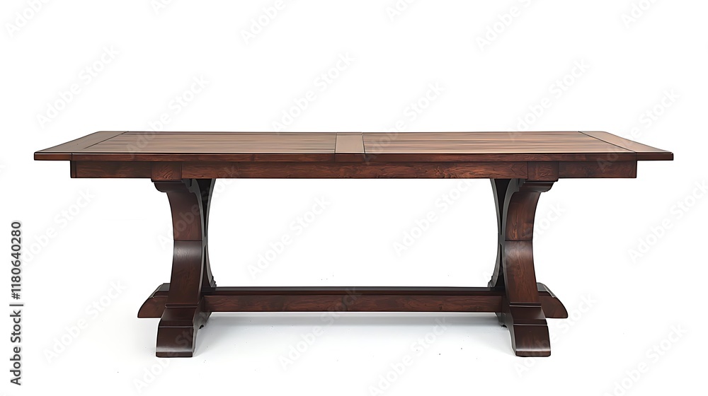 A long wooden table with a brown top A long wooden table with a brown top
