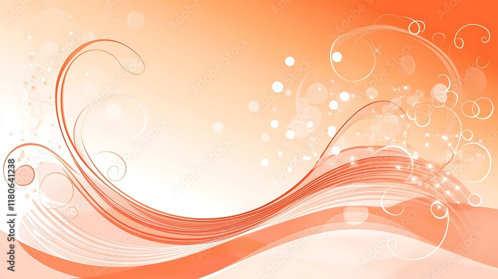 Abstract Orange Wave Design With Floral Elements Abstract Orange Wave Design With Floral Elements