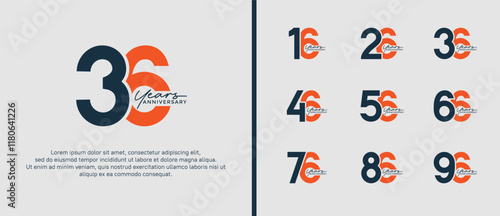 set of anniversary logo flat black and orange color on white background for celebration moment photo