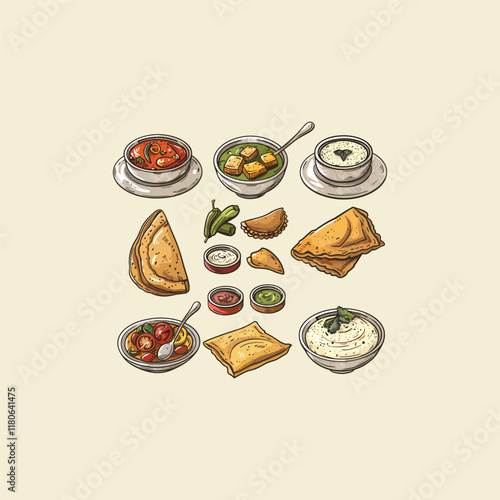 set of traditional food hand drawn engraving design vector template illustration