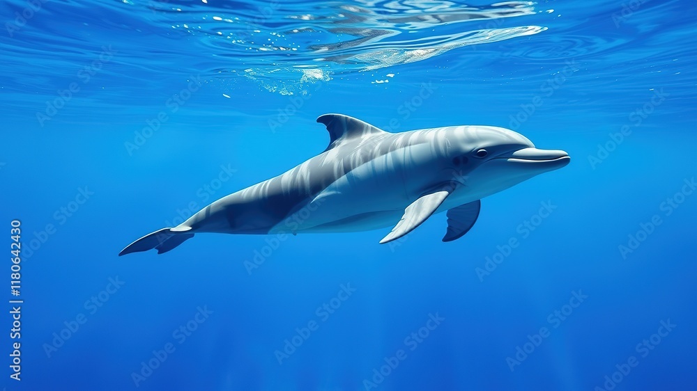 Fototapeta premium Pristine Ocean Dolphin Underwater Dive - Stunning AI Art