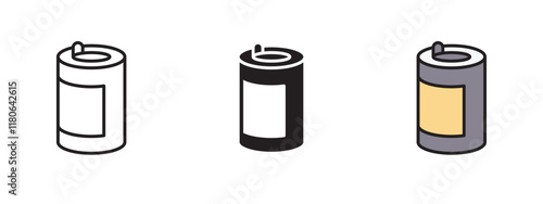 Set of 3 "canned food" icons with 1 line, 1 silhouette n 1 colored icon with 1 unexpanded vector inside -Canned food icon sheet, colorful food can vector icon design, canned food vector icon