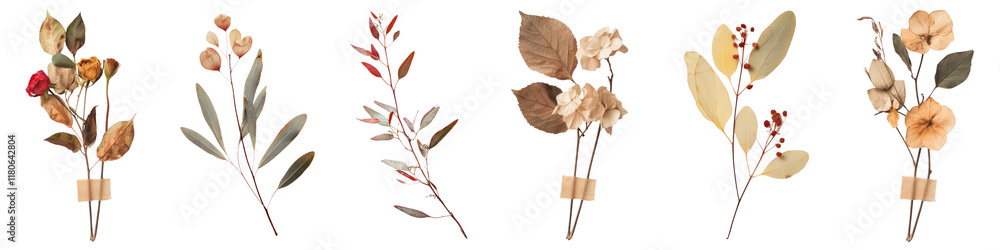 Fototapeta premium PNG Dried flowers, element set on transparent background