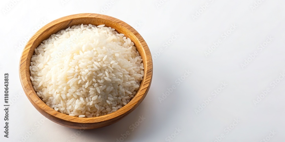 White Rice in Wooden Bowl - Top View, High Quality Image White Rice in Wooden Bowl - Top View, High Quality Image