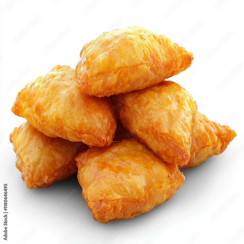 Golden Crispy Fried Pastry Triangles Piled on White Background Delicious Snack Food for Culinary Uses and Food Photography Golden Crispy Fried Pastry Triangles Piled on White Background Delicious Snack Food for Culinary Uses and Food Photography
