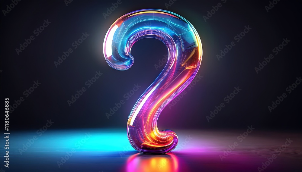 A colorful, illuminated question mark glows against a dark background, symbolizing inquiry and curiosity. A colorful, illuminated question mark glows against a dark background, symbolizing inquiry and curiosity.