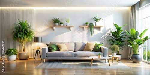 Wallpaper Mural Long Exposure Interior Design: Cozy Living Room with Sofa & Plants Torontodigital.ca