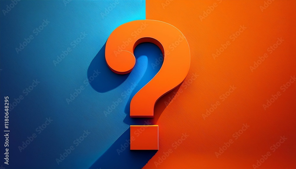 A colorful question mark stands out against a split blue and orange background, symbolizing inquiry and curiosity. A colorful question mark stands out against a split blue and orange background, symbolizing inquiry and curiosity.