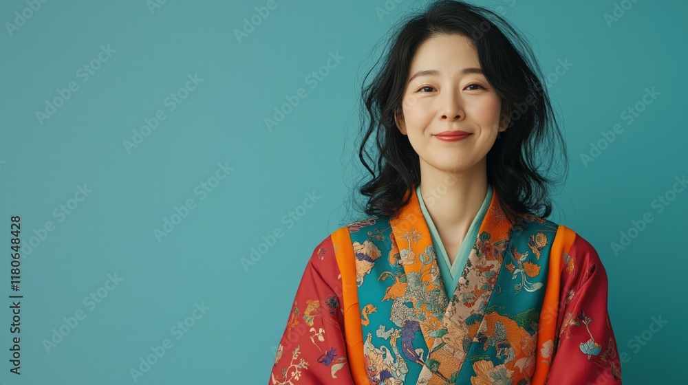 Smiling Woman in Colorful Traditional Kimono Smiling Woman in Colorful Traditional Kimono
