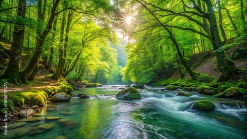 Lush Spring Landscape: Noor Forest River, Mazandaran, Iran