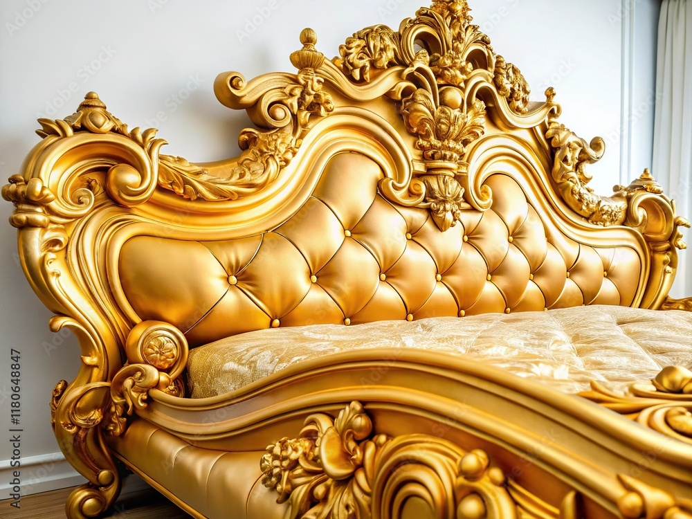 Luxurious Golden Bed Details: Macro Photography of Royal Double Bed Luxurious Golden Bed Details: Macro Photography of Royal Double Bed