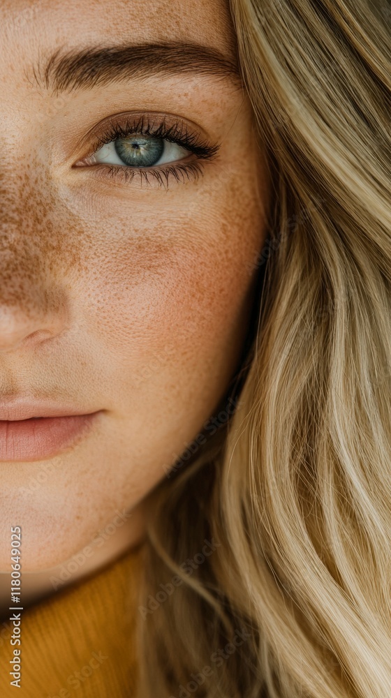 Close up Freckles Blonde Hair Woman s Face Beauty Skin Eye Portrait Close up Freckles Blonde Hair Woman s Face Beauty Skin Eye Portrait