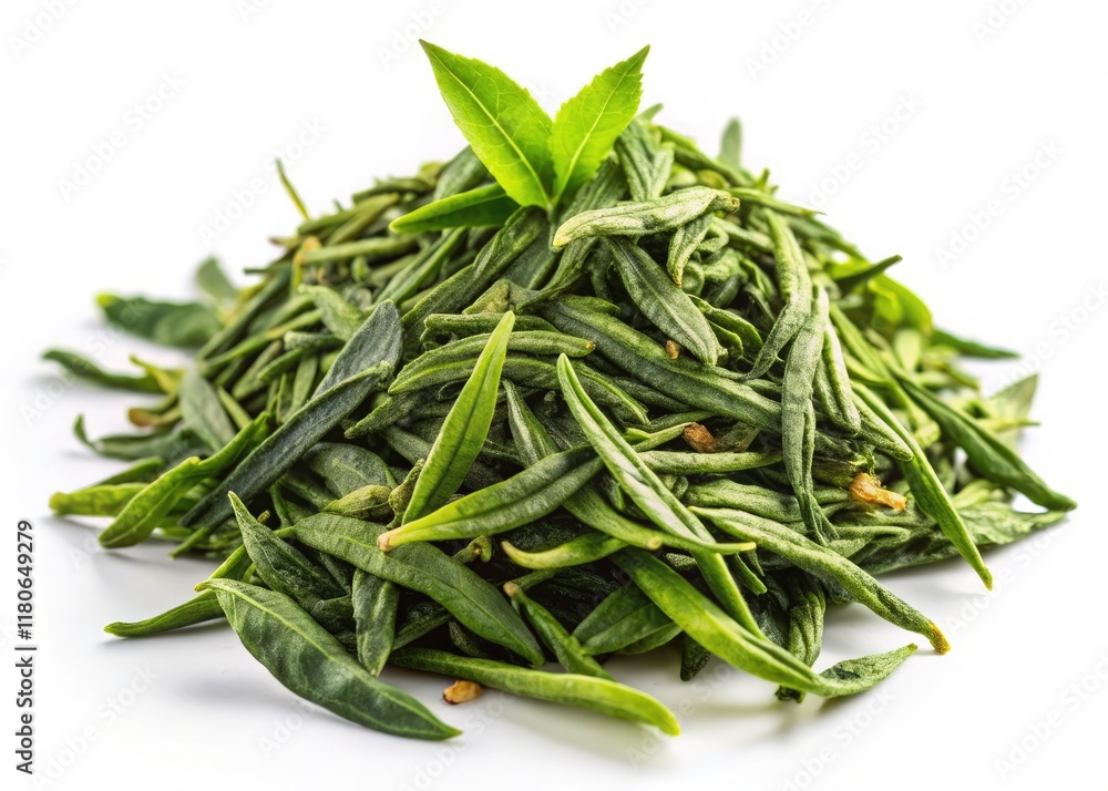 Green Tea Leaves Isolated on White Background - High-Resolution Stock Photo Green Tea Leaves Isolated on White Background - High-Resolution Stock Photo