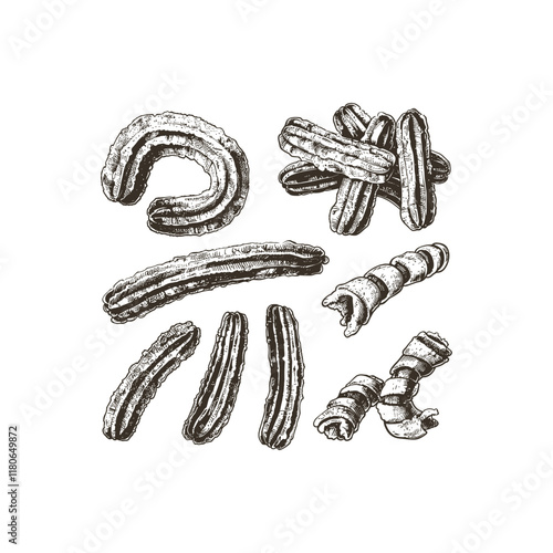 churros hand drawn engraving design vector template