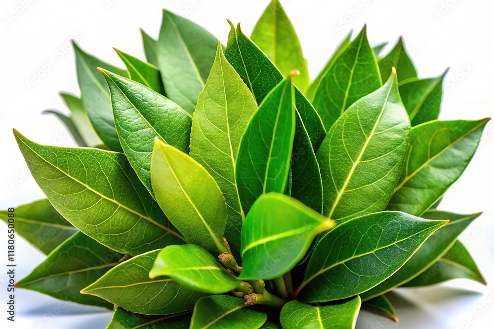 custom made wallpaper toronto digitalMacro Photography: Lush Bay Leaf Bouquet on White - Aromatic Herb Still Life