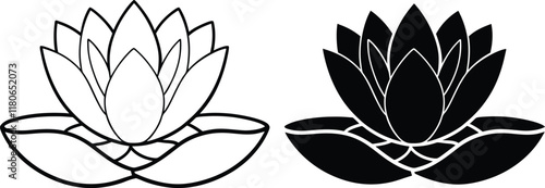 Water Lily Line Art, Black and White, Floral Design, Botanical Illustration, Simple, Elegant, Nature