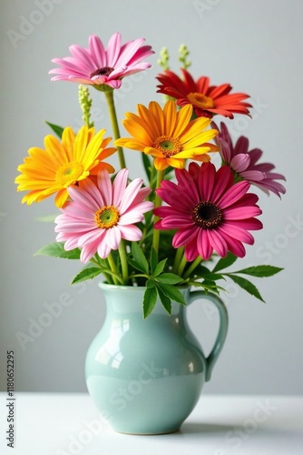 Wallpaper Mural A bouquet of colorful daisies with greenery in a delicate vase, bouquet, flowers Torontodigital.ca