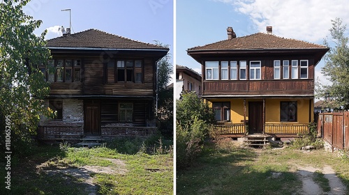 Wallpaper Mural Collage of two photos with a picture of a house. Modern house project. Torontodigital.ca