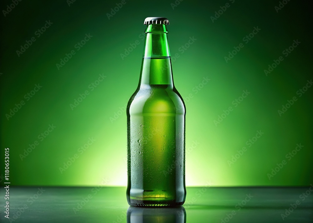 Minimalist Green Beer Bottle - Full, Refreshing, Isolated on White Minimalist Green Beer Bottle - Full, Refreshing, Isolated on White