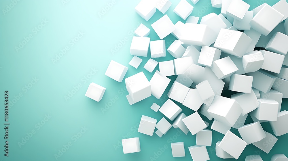 White Cubes Scattered Across A Teal Background White Cubes Scattered Across A Teal Background