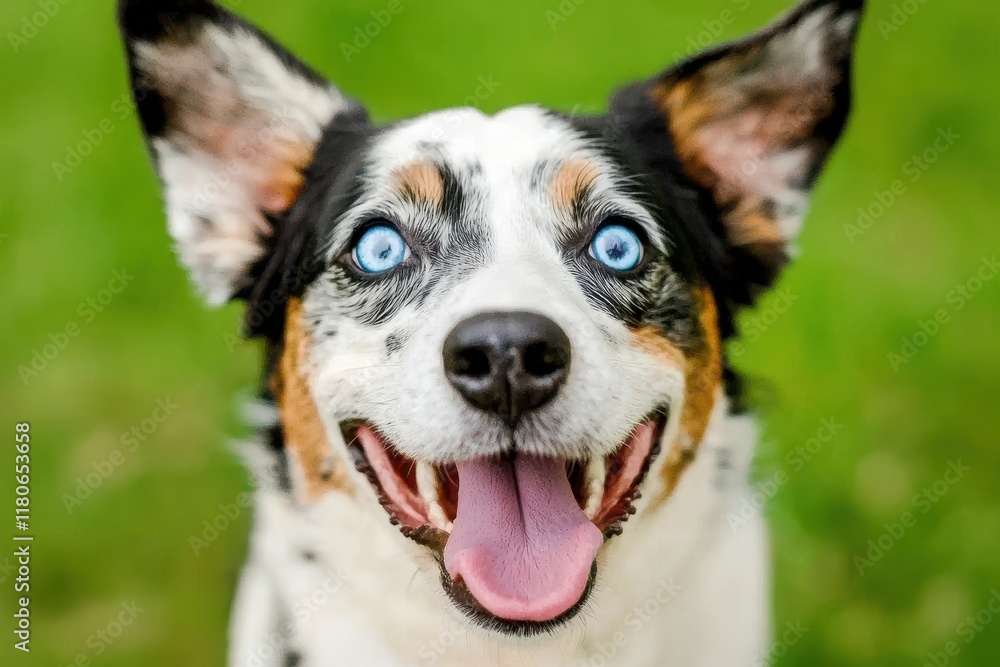 Playful Merle Coated Dog with Striking Blue Eyes Enjoys Outdoor Fun Playful Merle Coated Dog with Striking Blue Eyes Enjoys Outdoor Fun