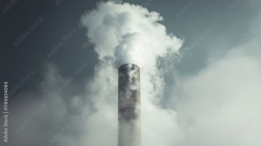 A smokestack releasing thick clouds of smoke into the atmosphere. A smokestack releasing thick clouds of smoke into the atmosphere.