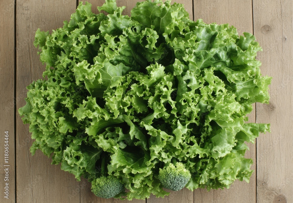 Fresh Organic Lettuce and Broccoli with Lush Green Leaves on Rustic Wooden Background for Healthy Eating and Nutrition Focused Lifestyle Fresh Organic Lettuce and Broccoli with Lush Green Leaves on Rustic Wooden Background for Healthy Eating and Nutrition Focused Lifestyle