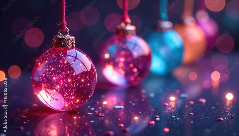Fototapeta premium Glittering balls of crystal suspended from a velvet cord, shiny, decor, beads