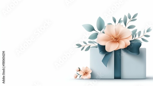 A beautiful bouquet of flowers in a box with roses, pink petals, and vibrant blossoms, perfect for a wedding gift or special occasion, celebrating love and nature's spring beauty photo