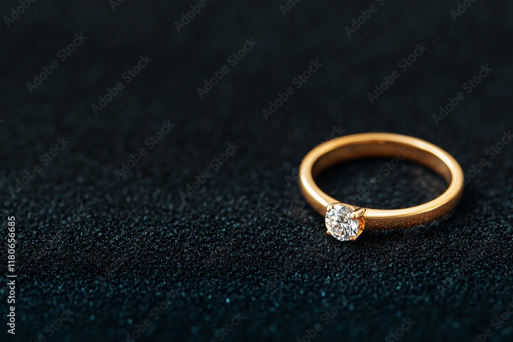 A beautiful gold ring featuring a sparkling diamond, set against a sleek black background, showcasing elegance and luxury. A beautiful gold ring featuring a sparkling diamond, set against a sleek black background, showcasing elegance and luxury.