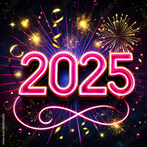 2025 Festive Lights for a New Year Countdown Bright Neon New Year 2025 Celebration Design Stunning 2025 New Year Fireworks and Starry Glow