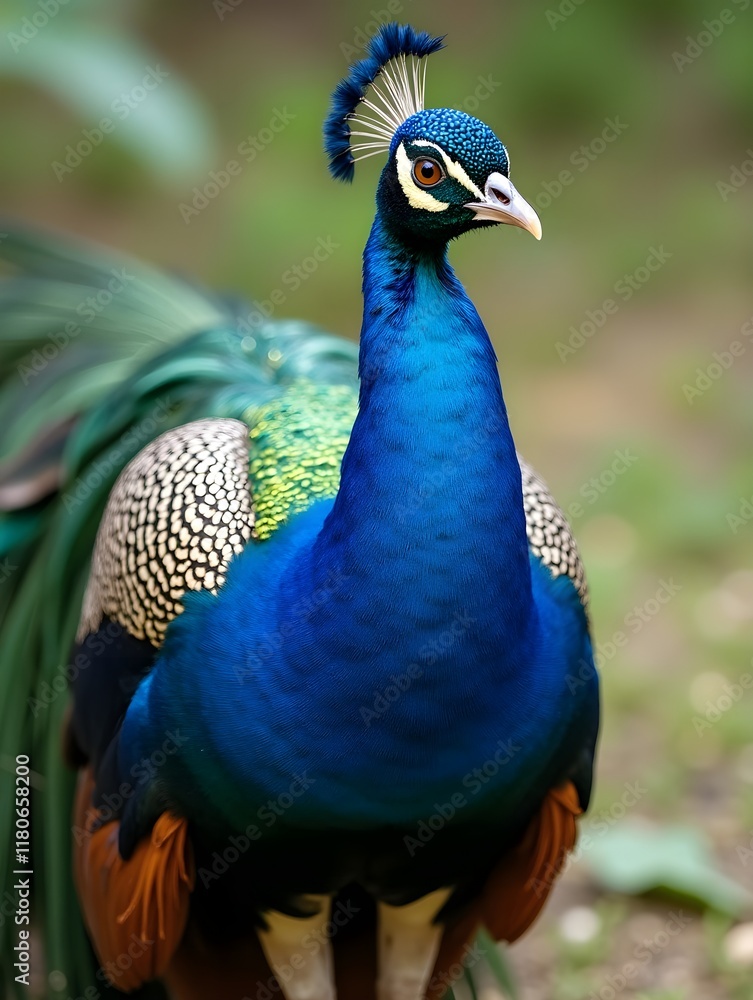 A vibrant peacock displaying its colorful feathers in a natural setting. A vibrant peacock displaying its colorful feathers in a natural setting.
