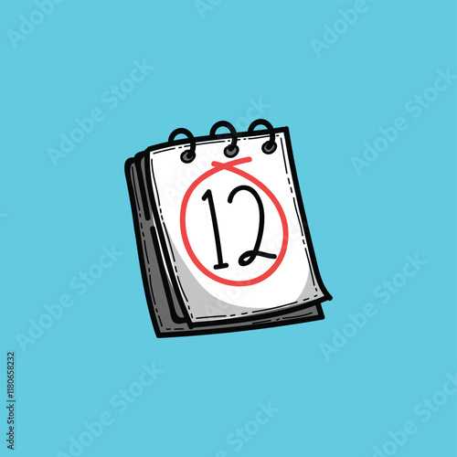 Cartoon illustration featuring a calendar with the date 12 circled prominently, 
set against a simple blue background, symbolizing deadlines, appointments, 
and important dates.