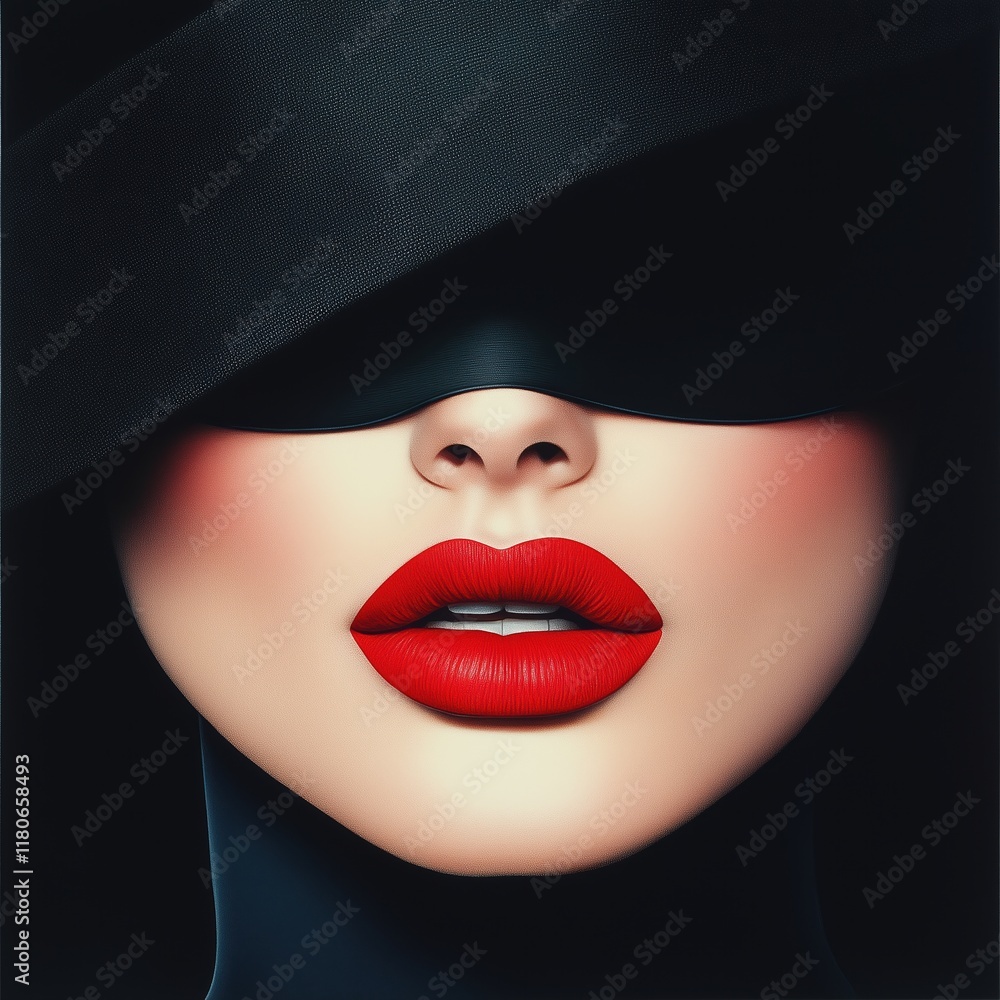custom made wallpaper toronto digitalChic portrait of a woman wearing a black hat with bold red lips against a dark background
