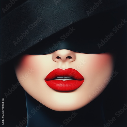 Wallpaper Mural Chic portrait of a woman wearing a black hat with bold red lips against a dark background Torontodigital.ca