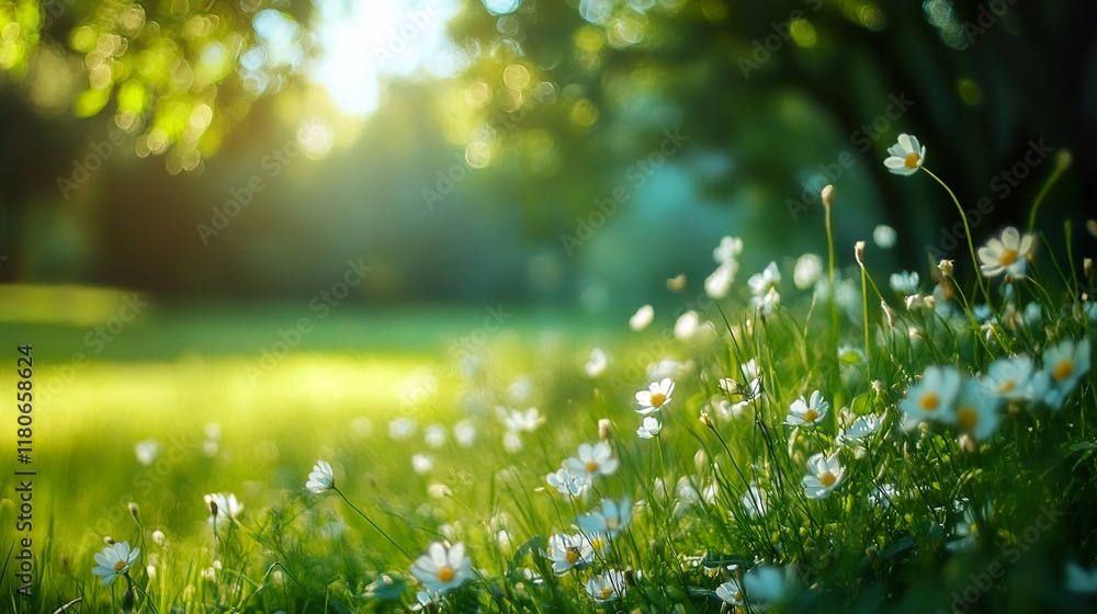 Obraz premium Sunlit Daisies in a Lush Green Field
