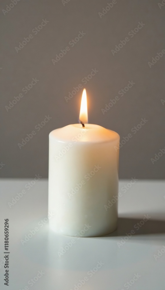 Unlit white wax candle on a plain surface with soft lighting, light, surface, candle Unlit white wax candle on a plain surface with soft lighting, light, surface, candle
