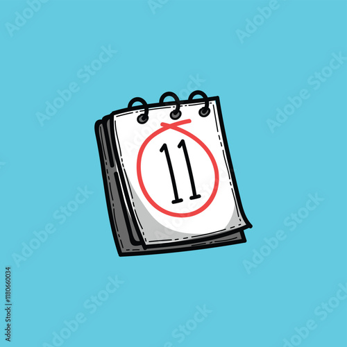 Cartoon illustration featuring a calendar with the date 11 circled prominently, 
set against a simple blue background, symbolizing deadlines, appointments, 
and important dates.