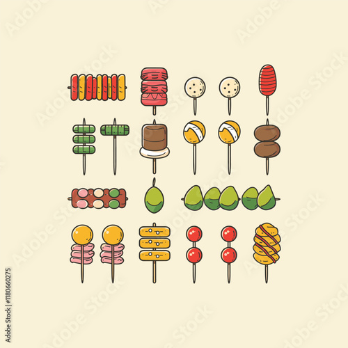 set of satay food design vector template