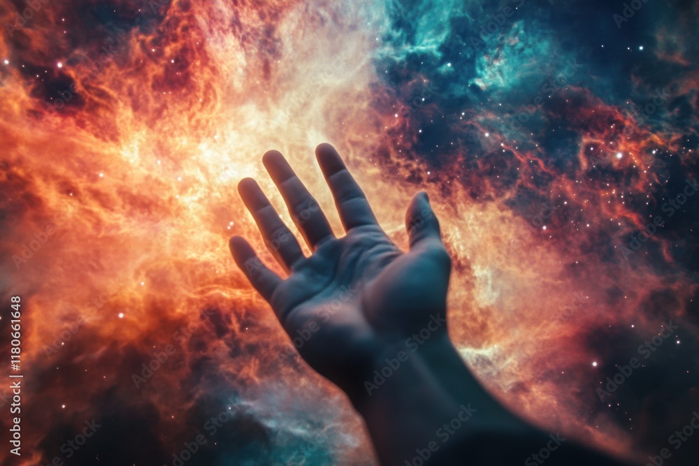 A Hand Reaches Towards A Cosmic Nebula A Hand Reaches Towards A Cosmic Nebula