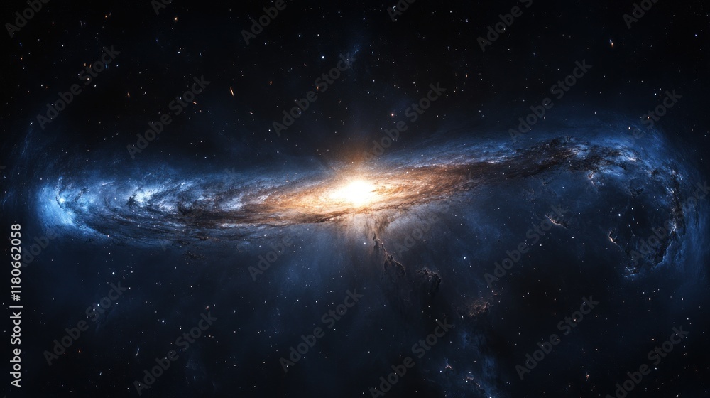 Fototapeta premium A stunning view of a galaxy, showcasing its spiral arms and bright core amidst the cosmos.
