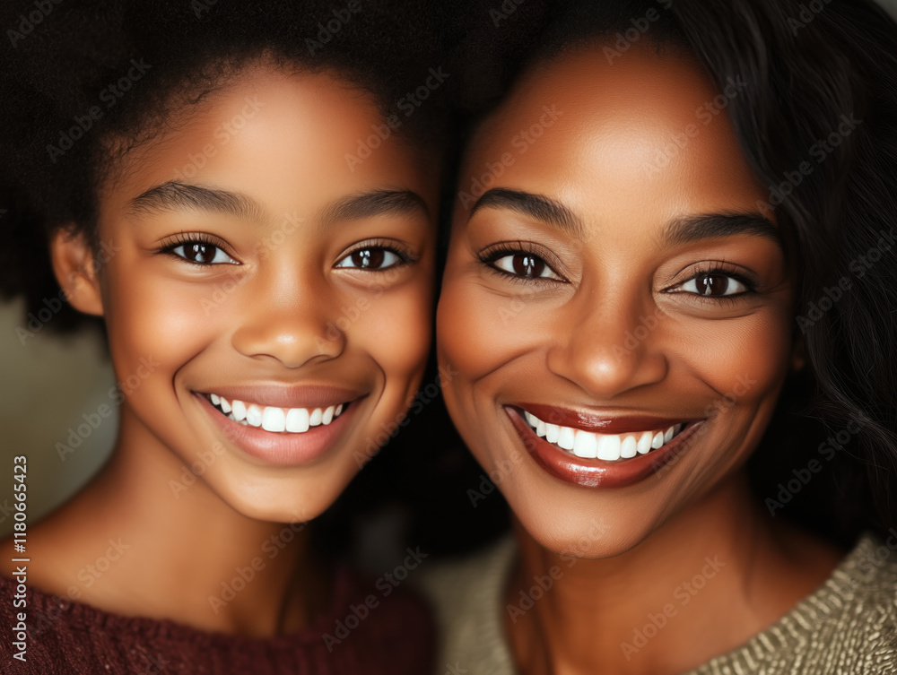 A Beautiful Moment of Joy: An African American Mother and Daughter Celebrate Their Strong Bond with Radiant Smiles and Unconditional Love. A Beautiful Moment of Joy: An African American Mother and Daughter Celebrate Their Strong Bond with Radiant Smiles and Unconditional Love.