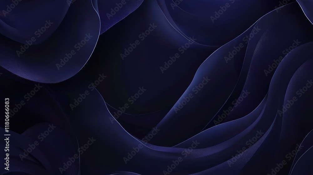 Fototapeta premium Beautiful Dark Blue Silk Satin Background with Soft Folds on Shiny Fabric. Luxury Background with Space for Design. Web Banner. Flat Lay, Table Top View.