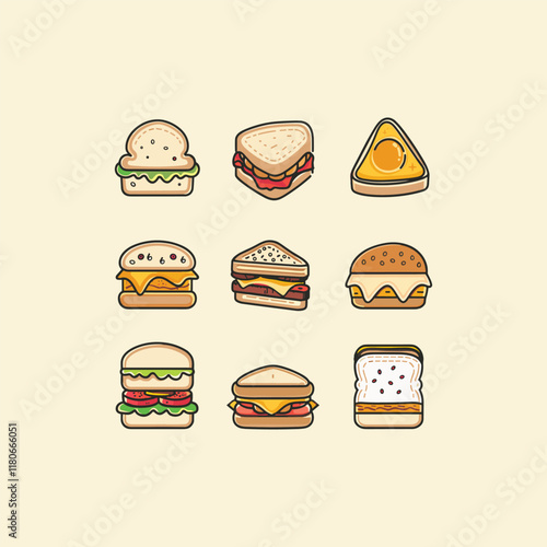 set of sandwich food design vector template