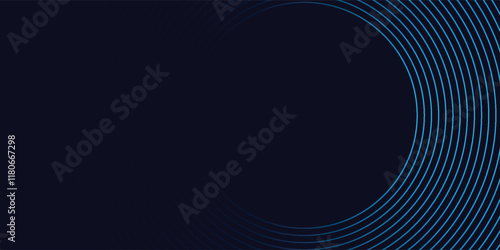 Blue abstract background with glowing circles. Swirl circular lines pattern. Geometric spiral.